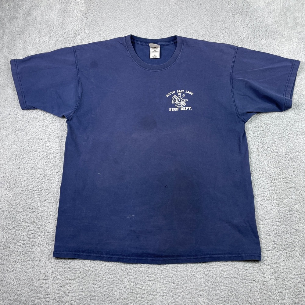 Vintage South Salt Lake Fire Dept T-Shirt Mens XL Navy Blue Worked In Crewneck